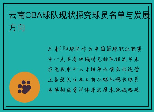 云南CBA球队现状探究球员名单与发展方向