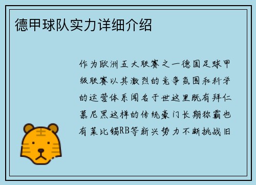 德甲球队实力详细介绍