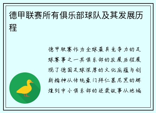 德甲联赛所有俱乐部球队及其发展历程